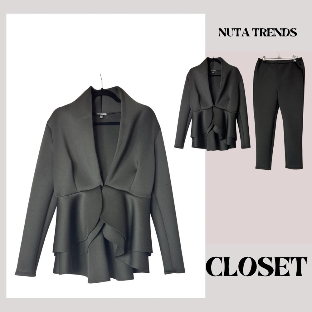 Black Peplum Jacket and Pants Set